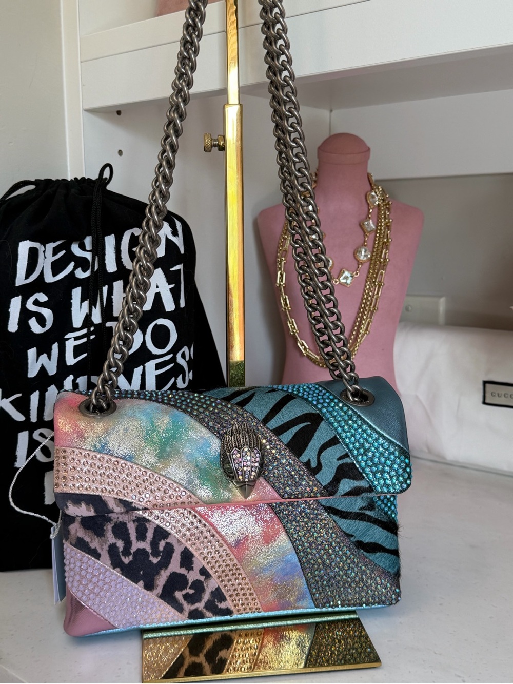 Kurt Geiger Kensington Multicolor Iridescent Animal Print Shoulder Bag - Picture 13 of 14